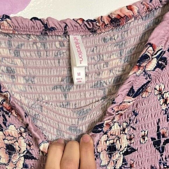 Xhilaration Mauve Rose Floral Boho Mini Dress Size M - Picture 3 of 4